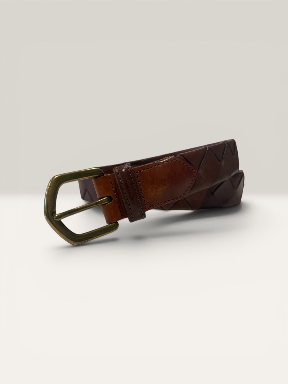 Coach Brown Woven Leather Men's Belt with Brass Buckle - Picture 4 of 6